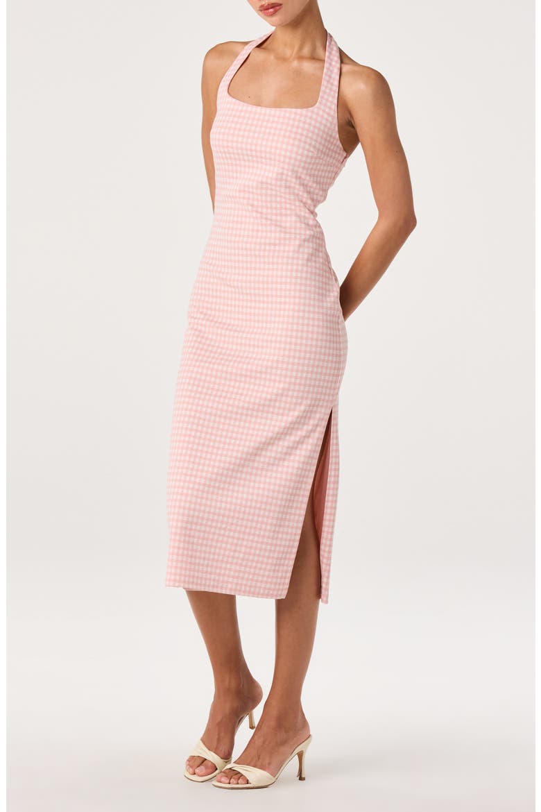 Alice Gingham Halter Neck Midi Dress, Main, color, PINK GINGHAM