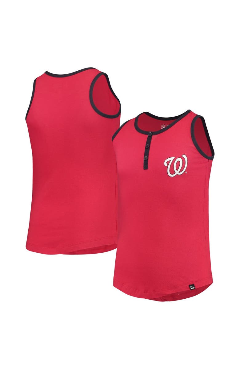 New Era Girls Youth New Era Red Washington Nationals Henley Tank Top, Main, color, Red