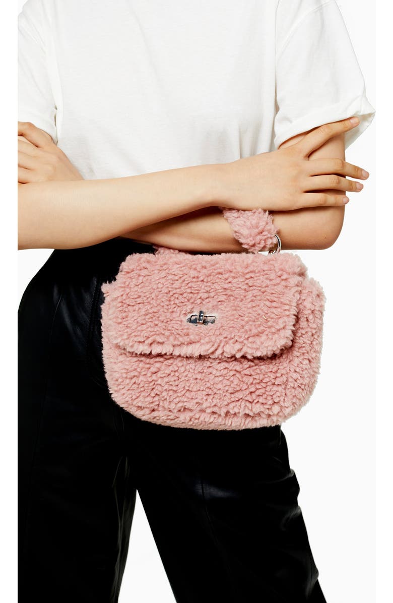 Topshop Faux Shearling Shoulder Bag, Alternate, color,