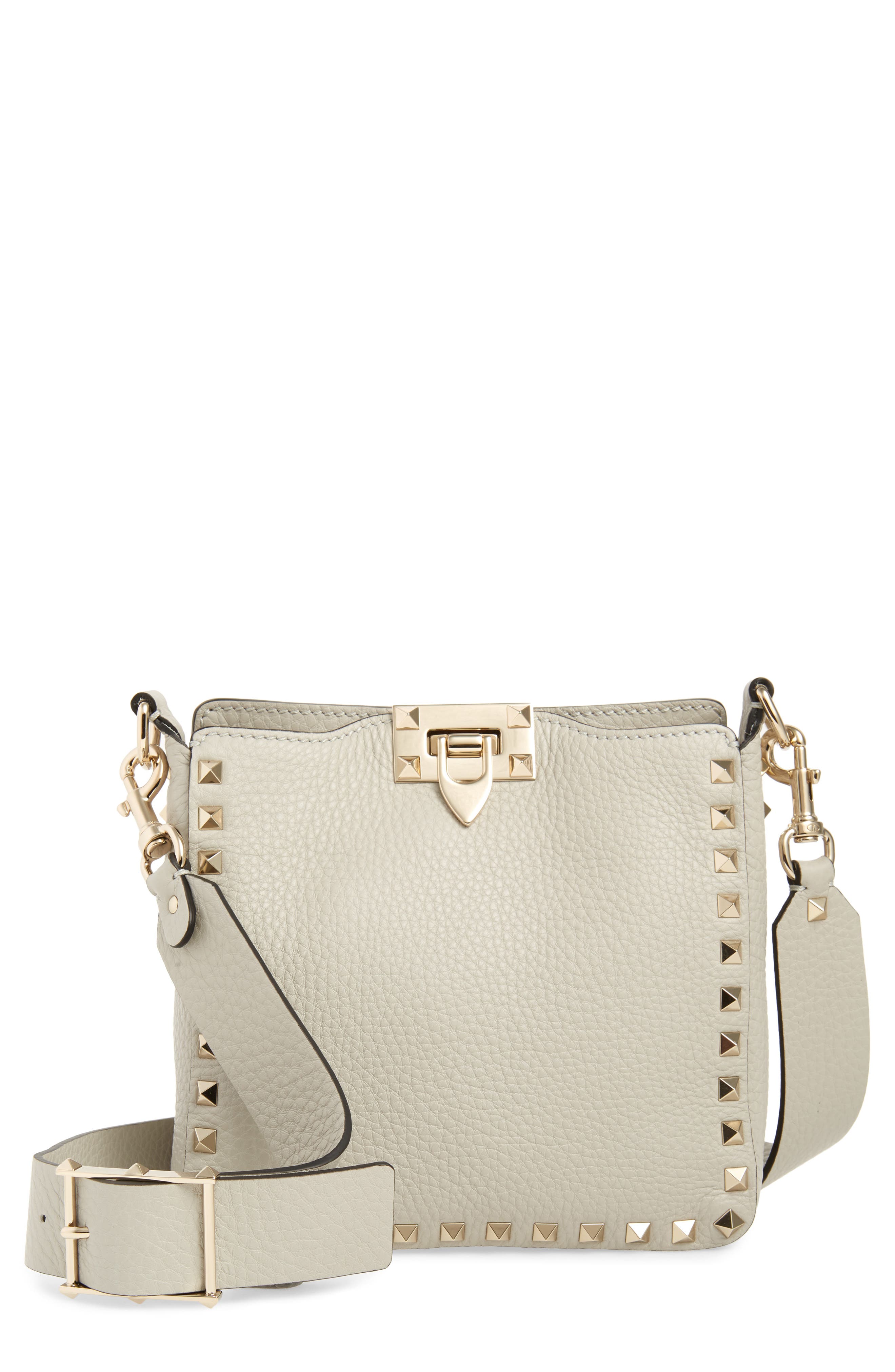 Mini Rockstud Leather Hobo Bag, Main, color, OPAL GREY