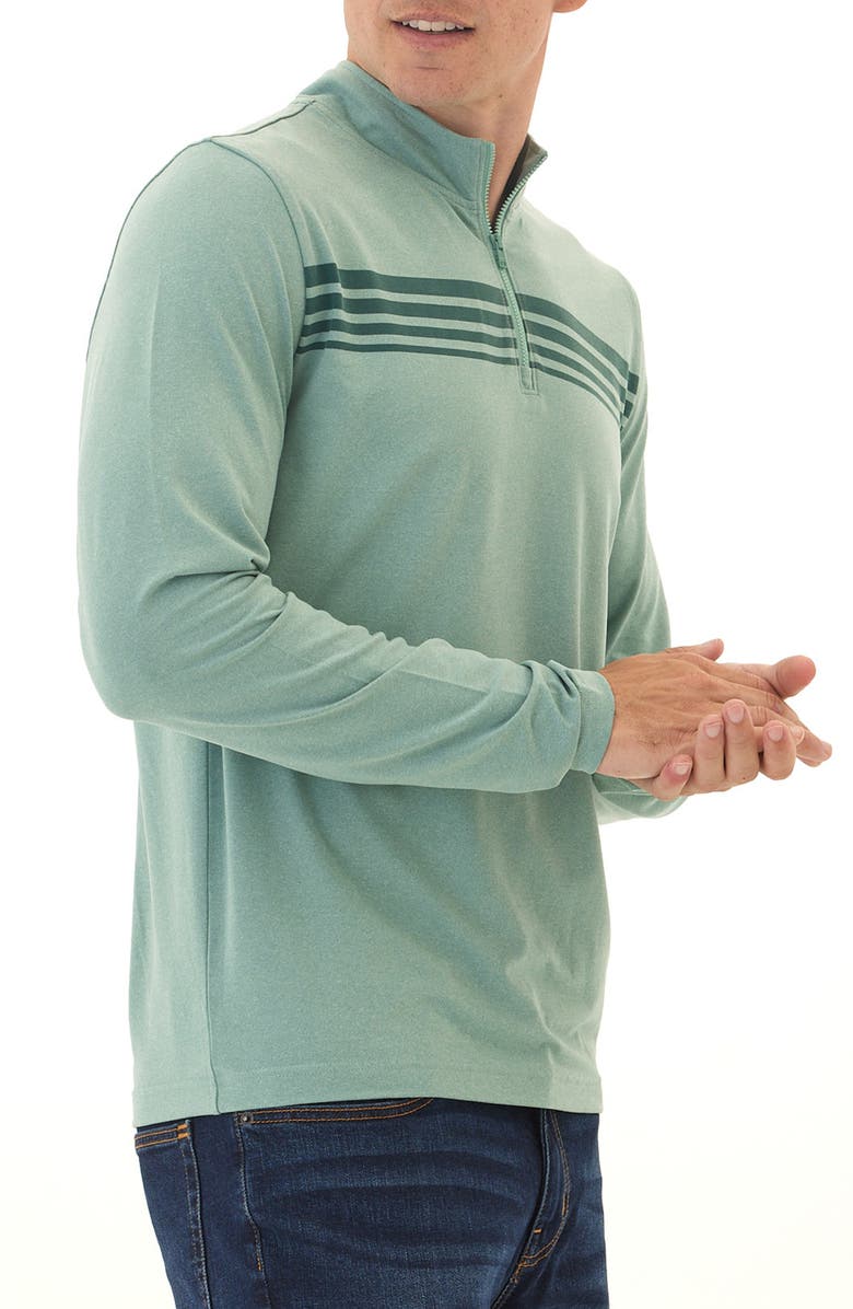 Threads 4 Thought Kace Chest Stripe Luxe Jersey Quarter Zip Pullover, Alternate, color, Heather Spearmint / Serrano
