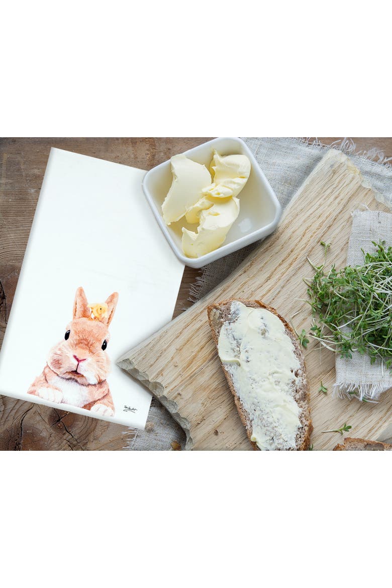 Bunny Rabbit & Duckling Easter Spring Theme Printed Flour Sack Kitchen Dishtowel, Alternate, color, White