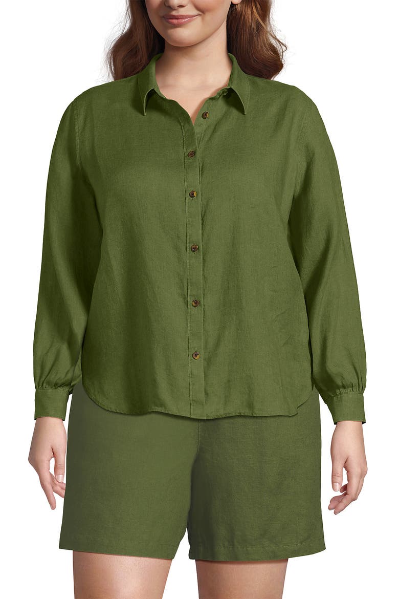 Plus Size Linen Long Sleeve Feminine Shirt, Main, color, Artichoke