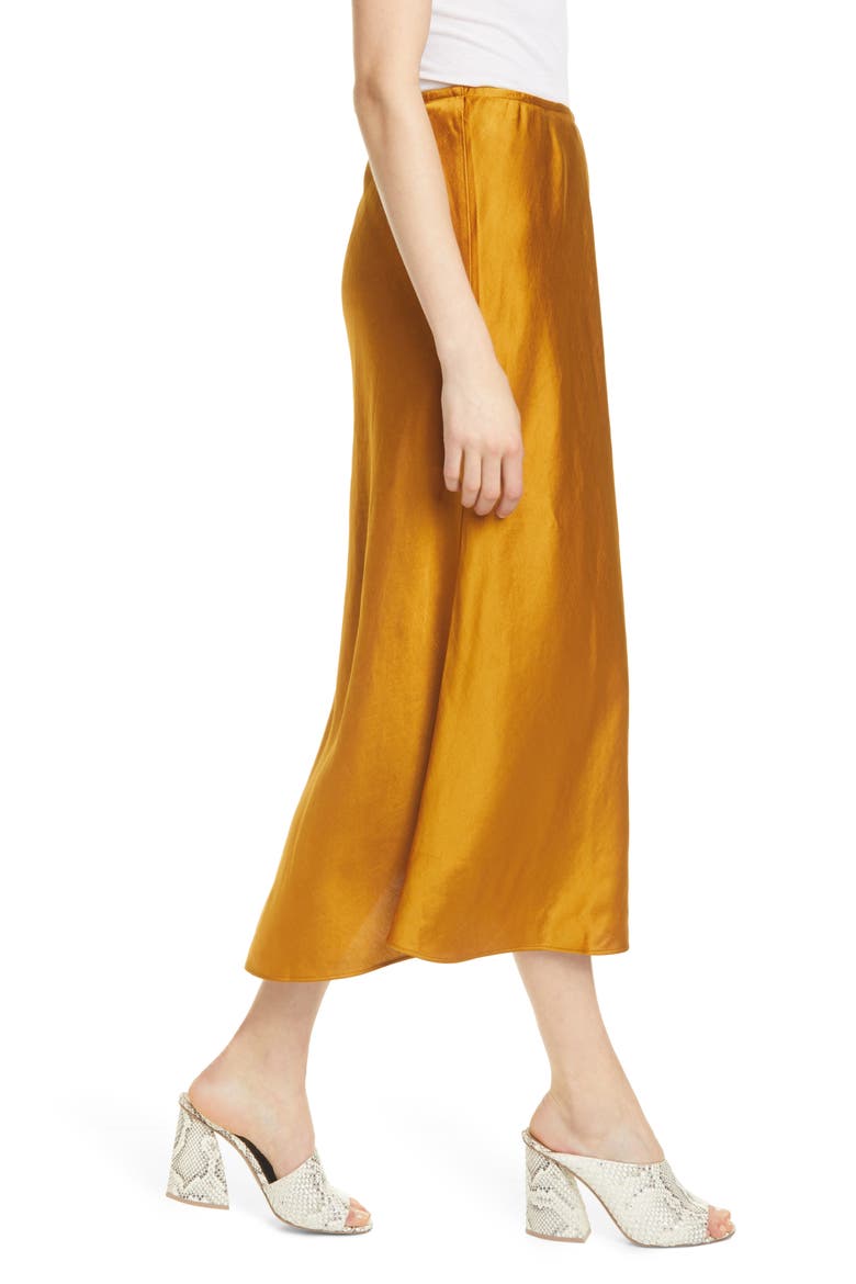 Bias Cut Satin Midi Skirt, Alternate, color, MARIGOLD