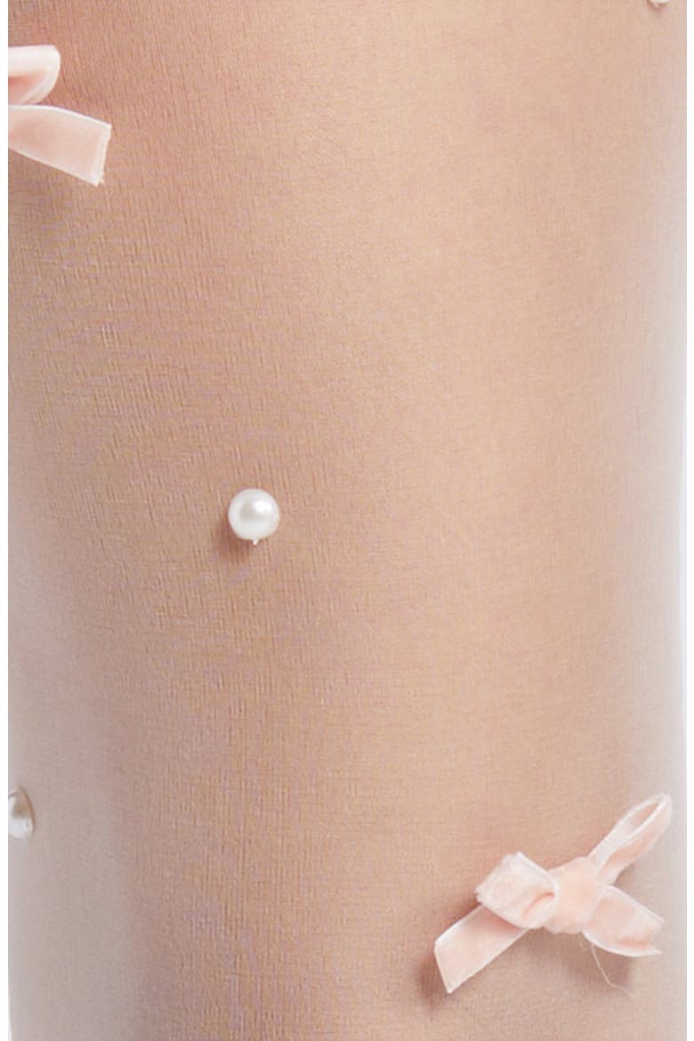 Nevermore Peek Bow Embellished Sheer Tights, Alternate, color, WHITE