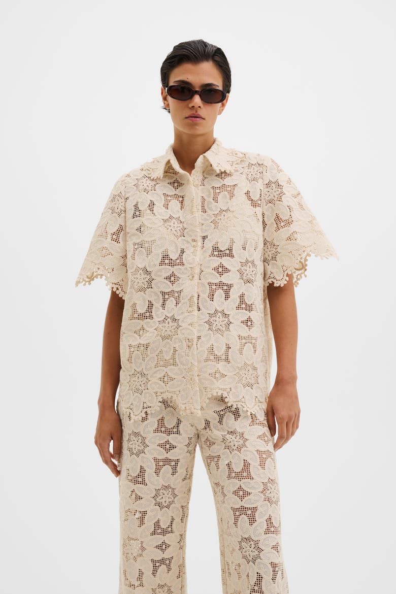 Ari Guipure Lace Shirt, Alternate, color, Sand
