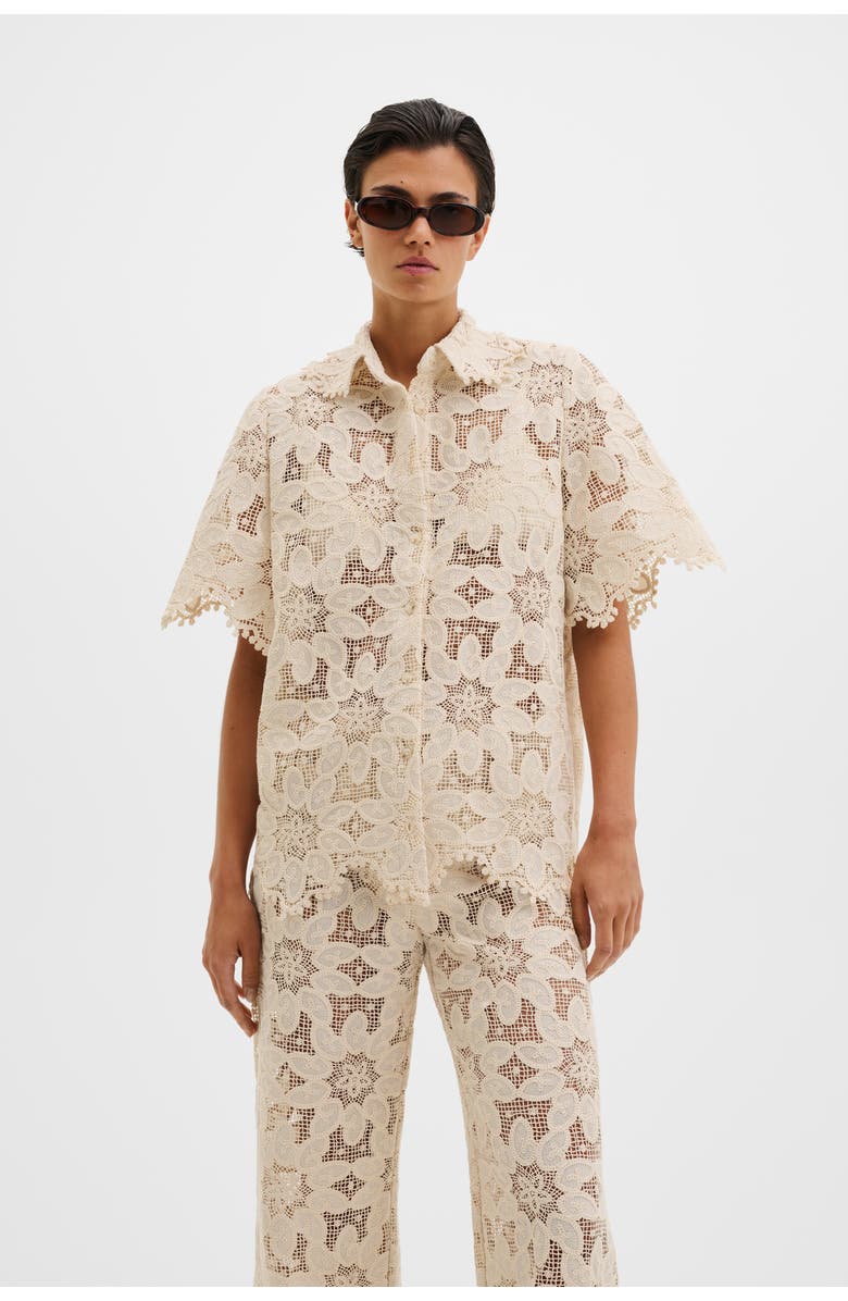 Malina Ari Guipure Lace Shirt, Alternate, color, Sand