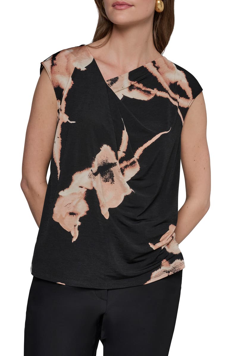 Donna Karan New York Floral Asymmetric Neck Top, Main, color, 