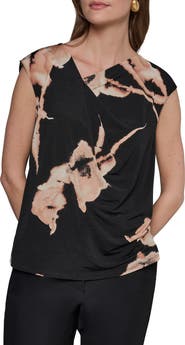 Donna Karan New York Floral Asymmetric Neck Top
