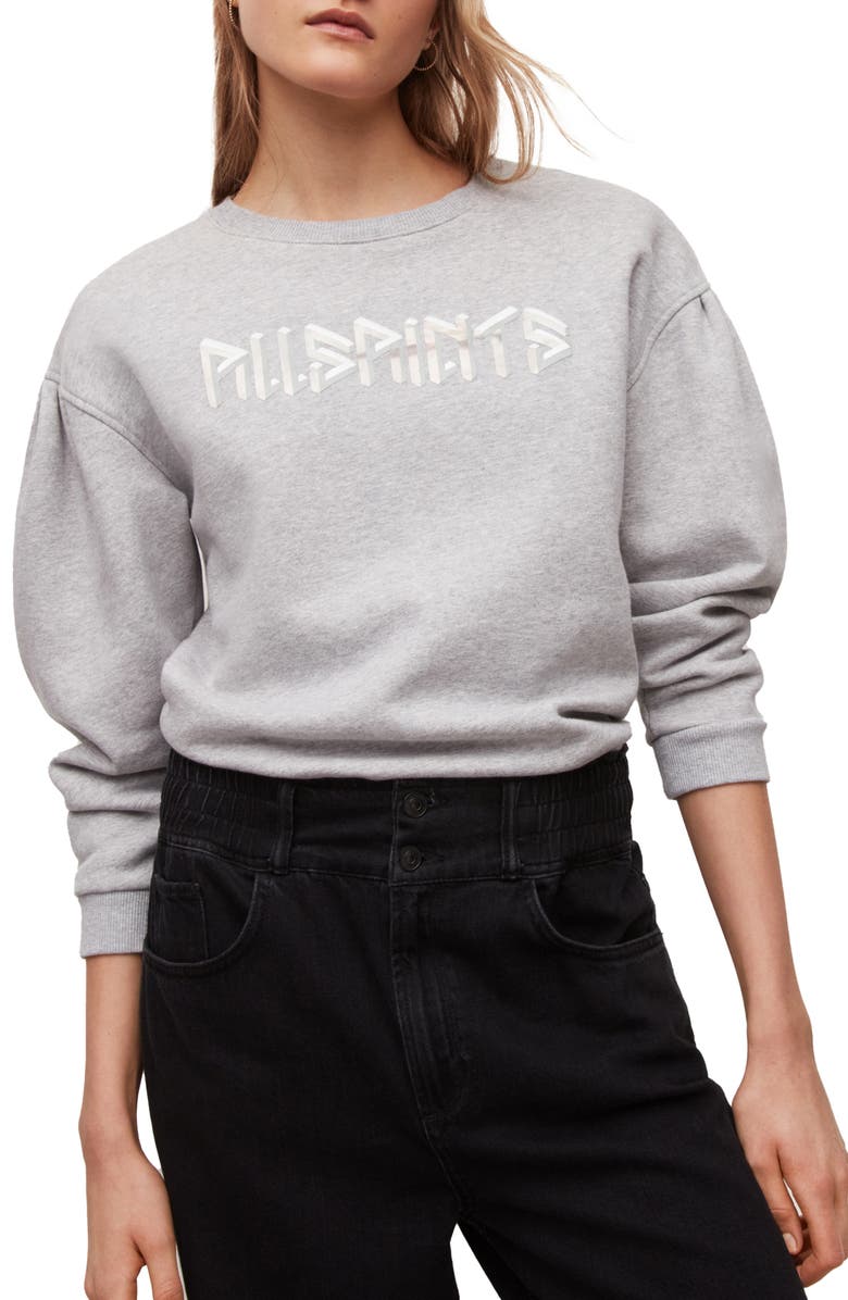 AllSaints Noctis Ona Cotton Graphic Sweatshirt, Main, color, Grey Marl