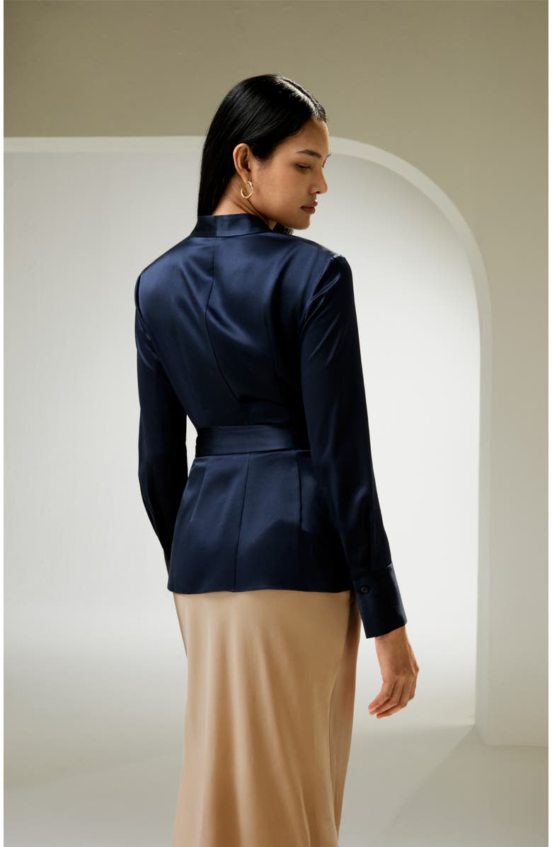 Lilysilk Silk Wrap Blouse, Alternate, color, Navy Blue