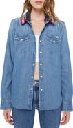 MOTHER The Collar Club Denim Shirt Jacket with Removable Crochet Collar
