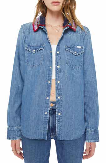 The Collar Club Denim Shirt Jacket with Removable Crochet Collar