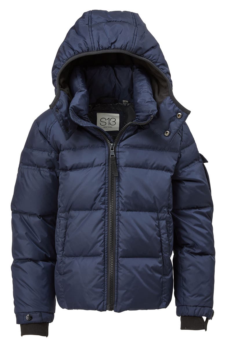 S13 Kids' Matte Downhill Hooded Puffer Jacket, Alternate, color, Navy