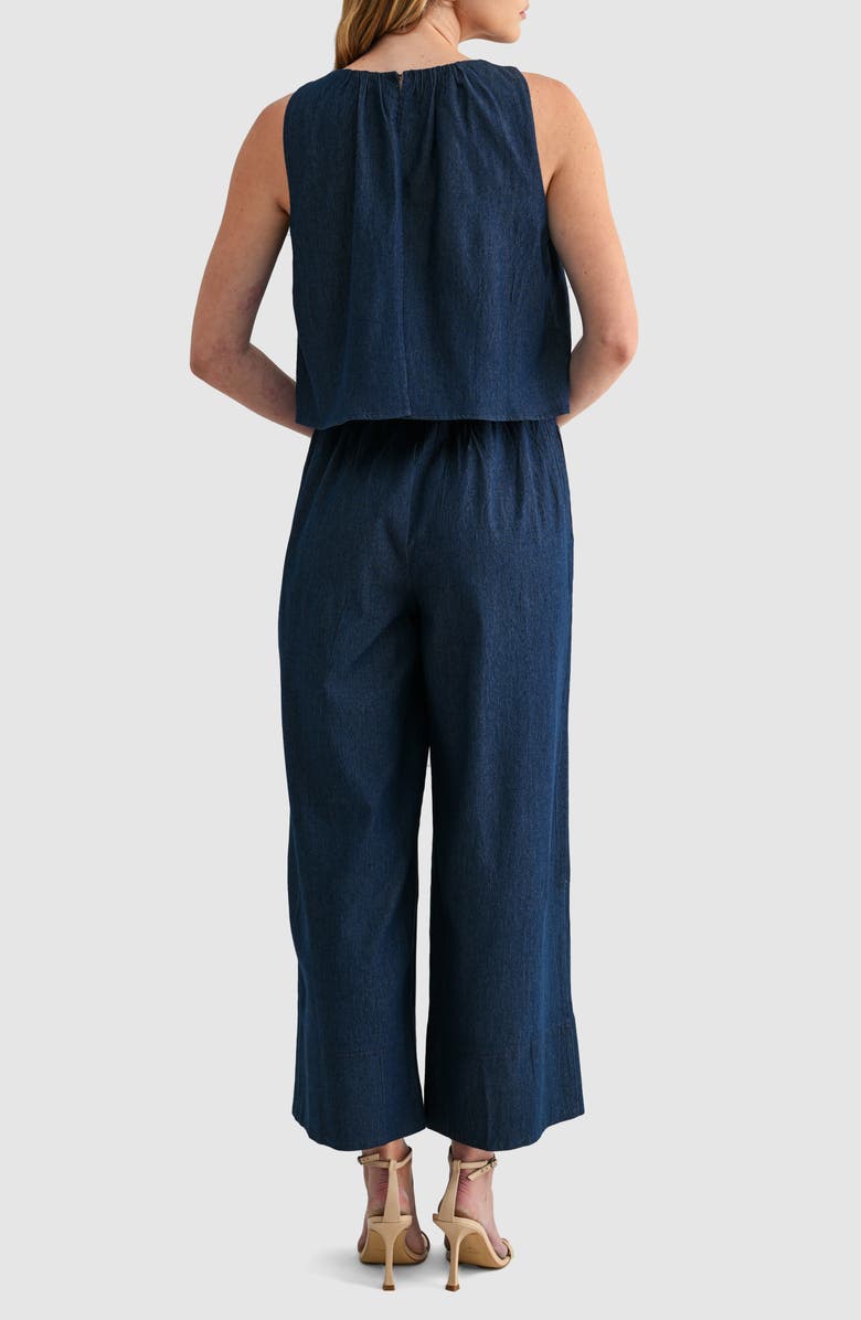 Mila Mae Sleeveless Popover Denim Jumpsuit, Alternate, color, Dark Denim