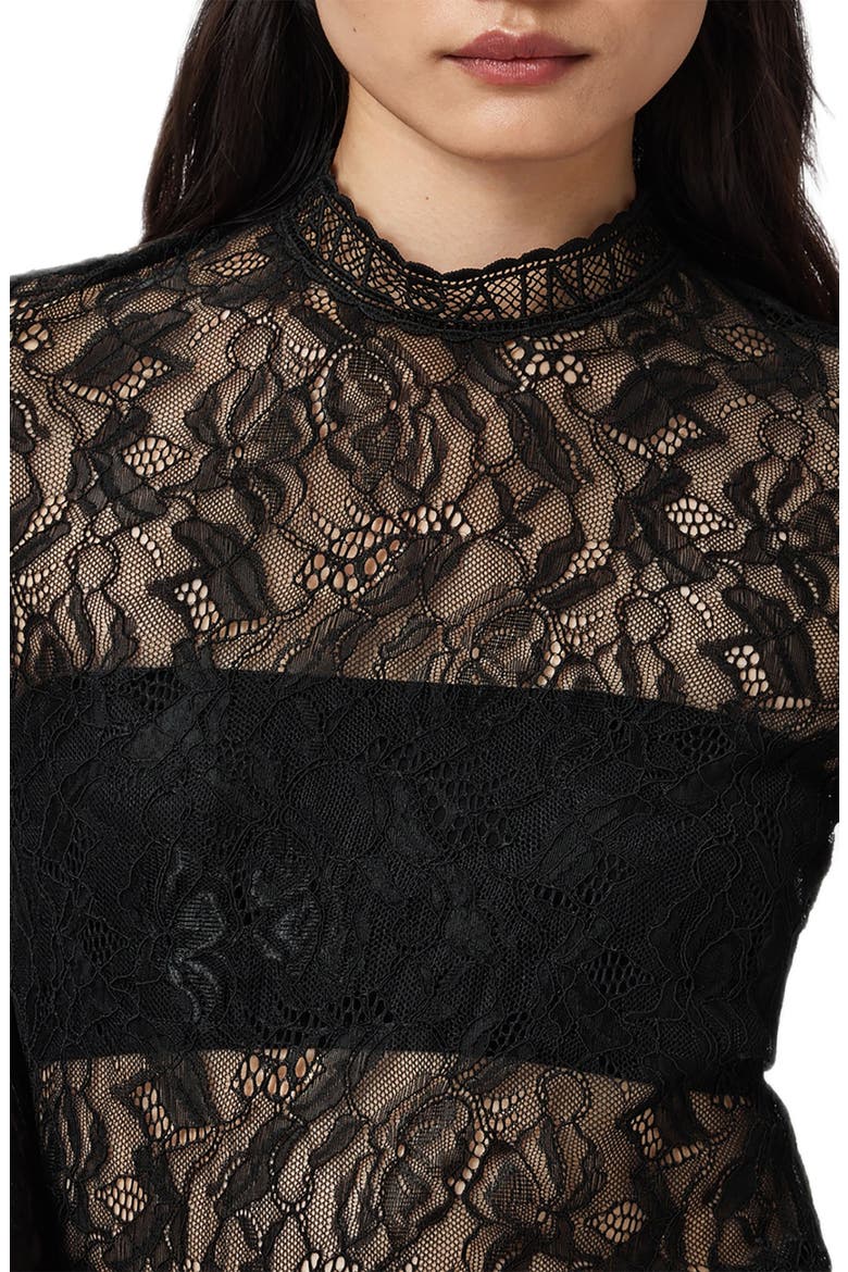 Aria Embroidered Lace Long Sleeve Shirt, Alternate, color, BLACK
