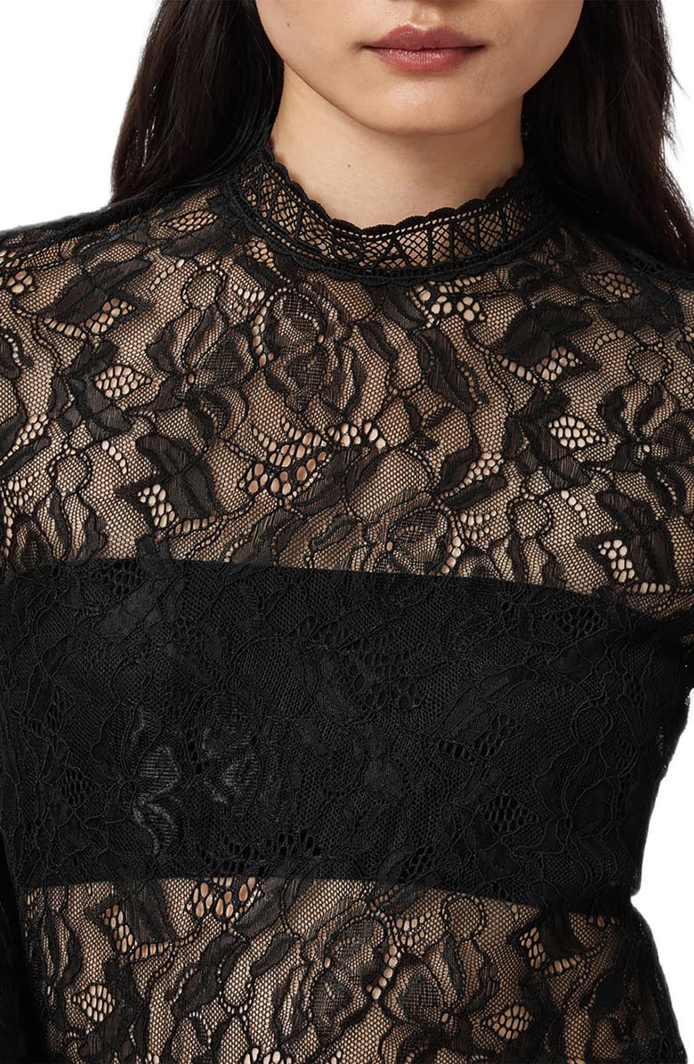 AllSaints Aria Embroidered Lace Long Sleeve Shirt, Alternate, color, Black