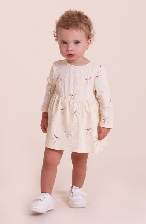 Tiny Tribe Stripe Bow Print Cotton Skirted Bodysuit In Neutral