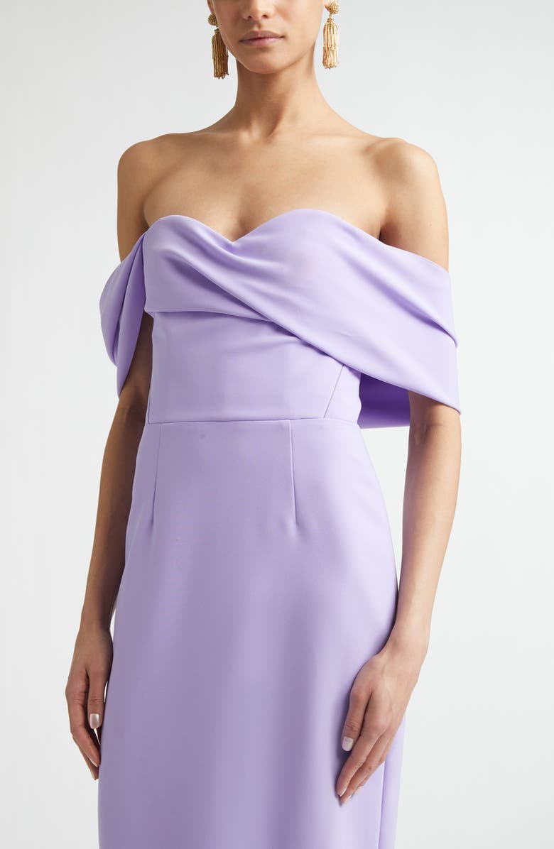 Carolina Herrera Sofia Draped Off the Shoulder Crepe Column Gown, Alternate, color, Violeta