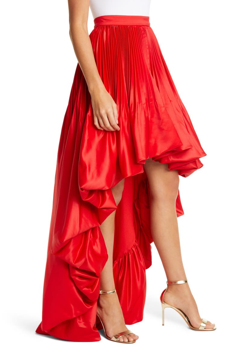 Sabinas High/Low Satin Skirt, Alternate, color, RED