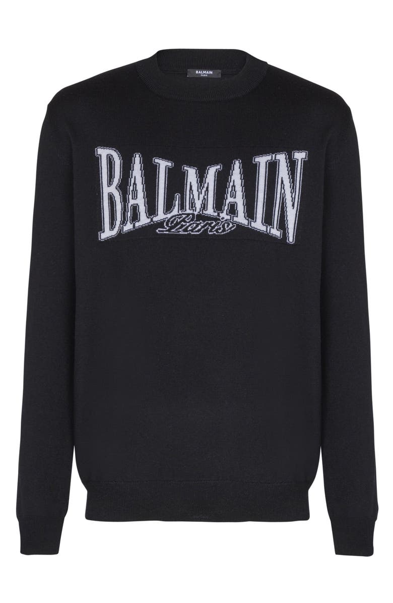 Balmain College jacquard knit jumper, Main, color, Black