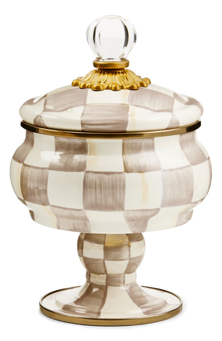 MACKENZIE CHILDS Mocha Check Enameled Steel Curiosity Pot, Main, color, Mocha