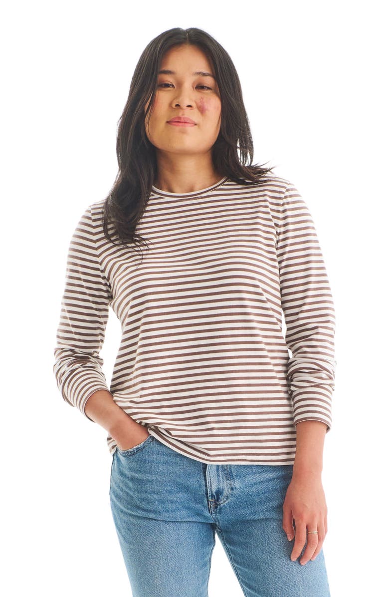 Primary Adult Long Sleeve Everyday Stripe Tee, Main, color, Ivory Acorn Stripe