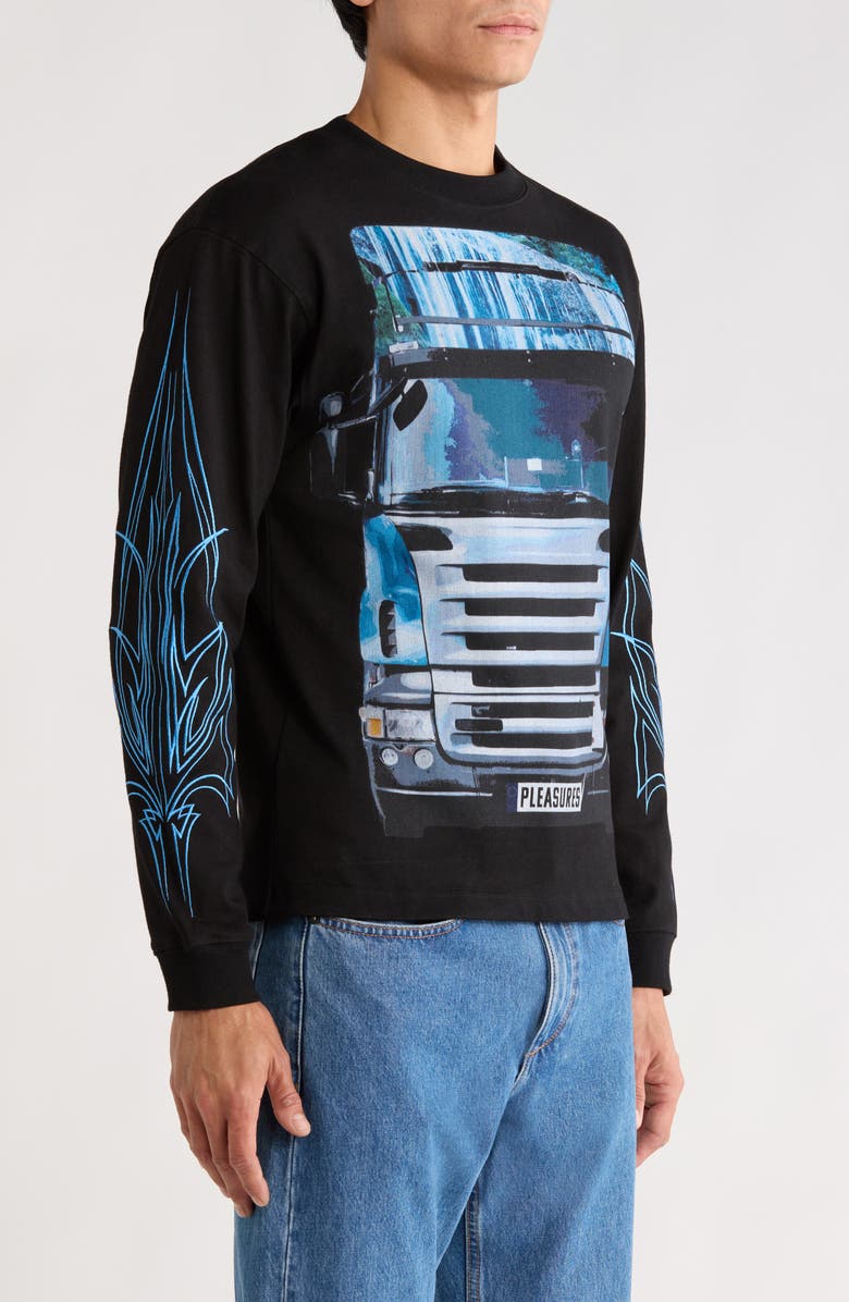 PLEASURES Semi Heavyweight Long Sleeve Graphic T-Shirt, Alternate, color, Black