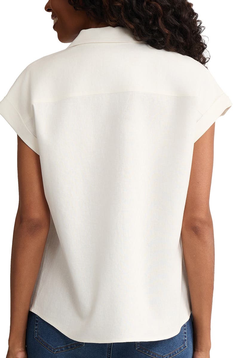 Jones New York Lace Detail Linen Blend Button-Up Shirt, Alternate, color, Natural White