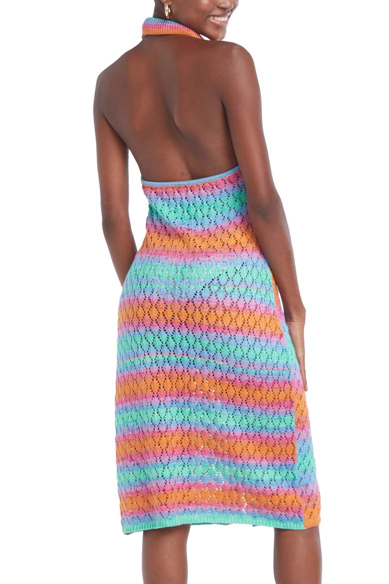 Cielo Multicolor Crochet Halter Cover-Up Dress, Alternate, color, MULTICOLOR BLUE