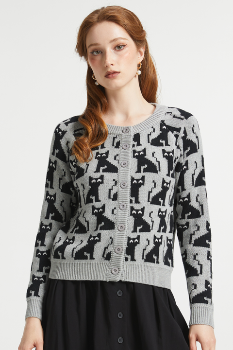 Notes of Nostalgia Crewneck Cat Cardigan