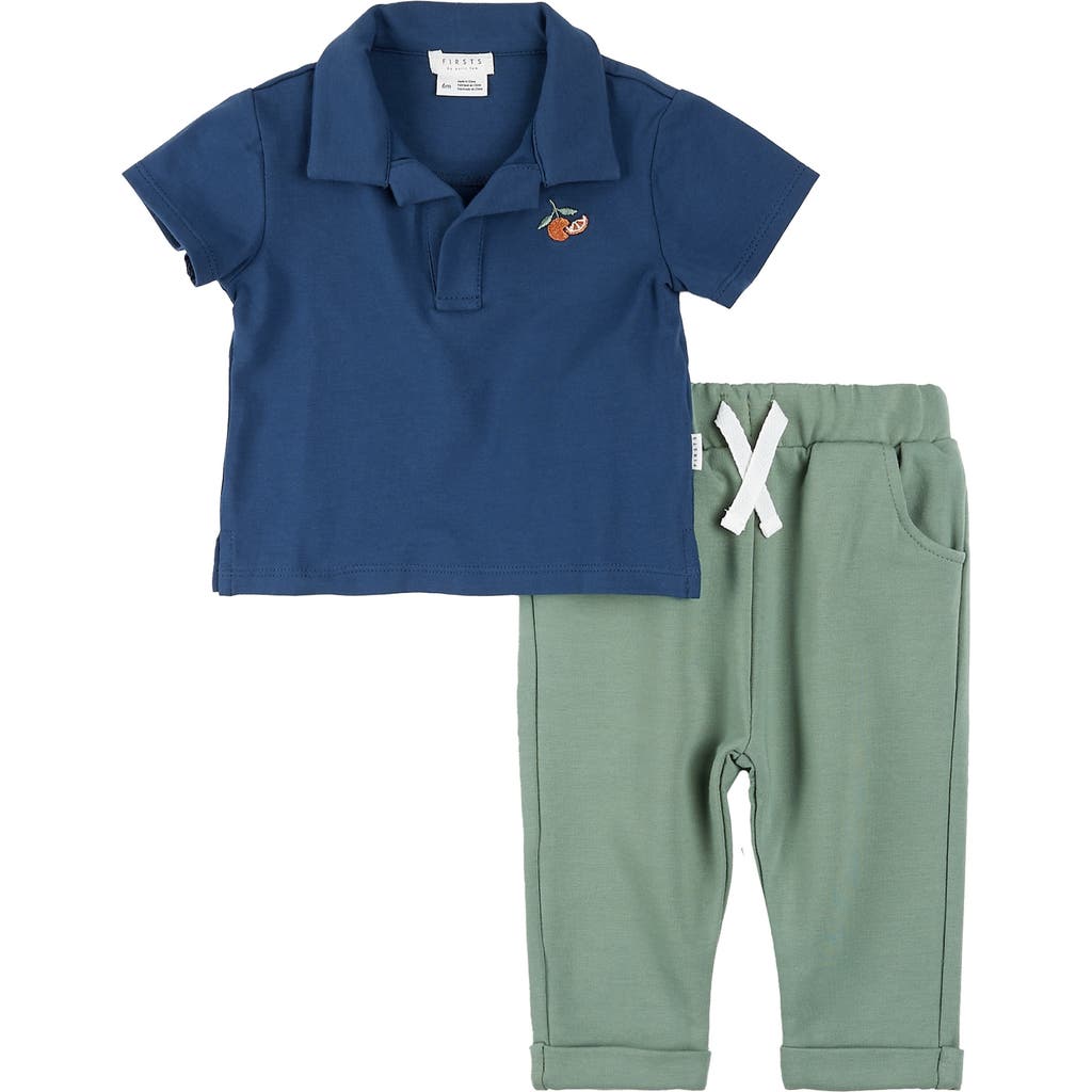 FIRSTS by Petit Lem Cotton Polo & Drawstring Pants Set in Dark Blue  product