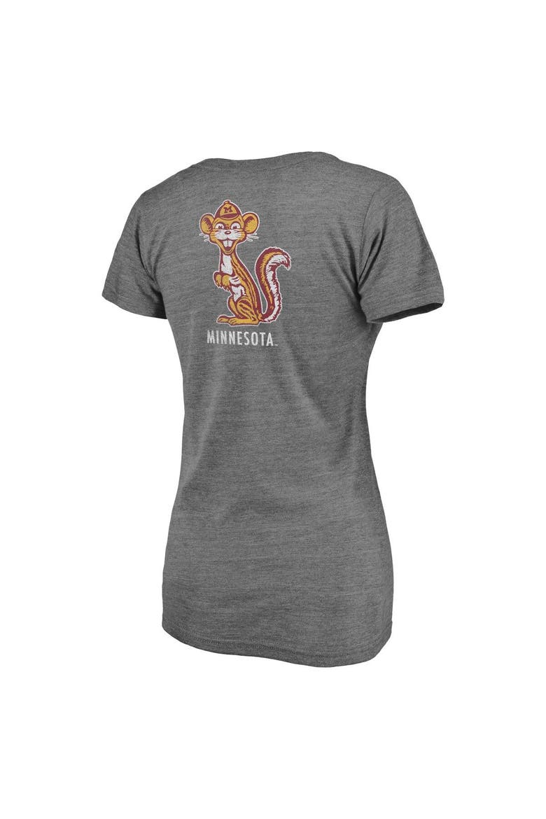 Women's Fanatics Branded Heathered Gray Minnesota Golden Gophers Slab Serif 2-Hit V-Neck Tri-Blend T-Shirt, Alternate, color, Heather Gray