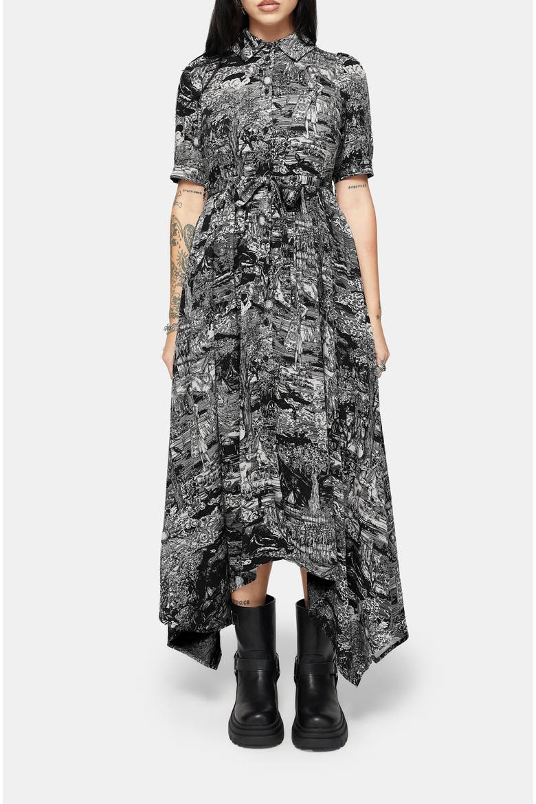 Nara Boudicca Printed Shirt Dress, Main, color, Black