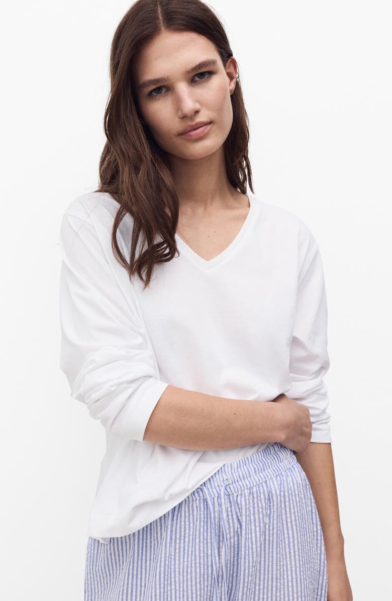 MANGO Stripe Cotton Seersucker Pajamas, Alternate, color, China Blue