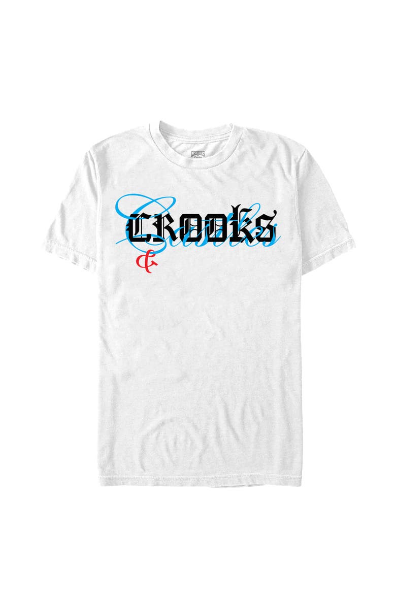 Crooks & Castles Men's Crooks & Castles Overlay Script Logo Graphic T-Shirt, Main, color, White