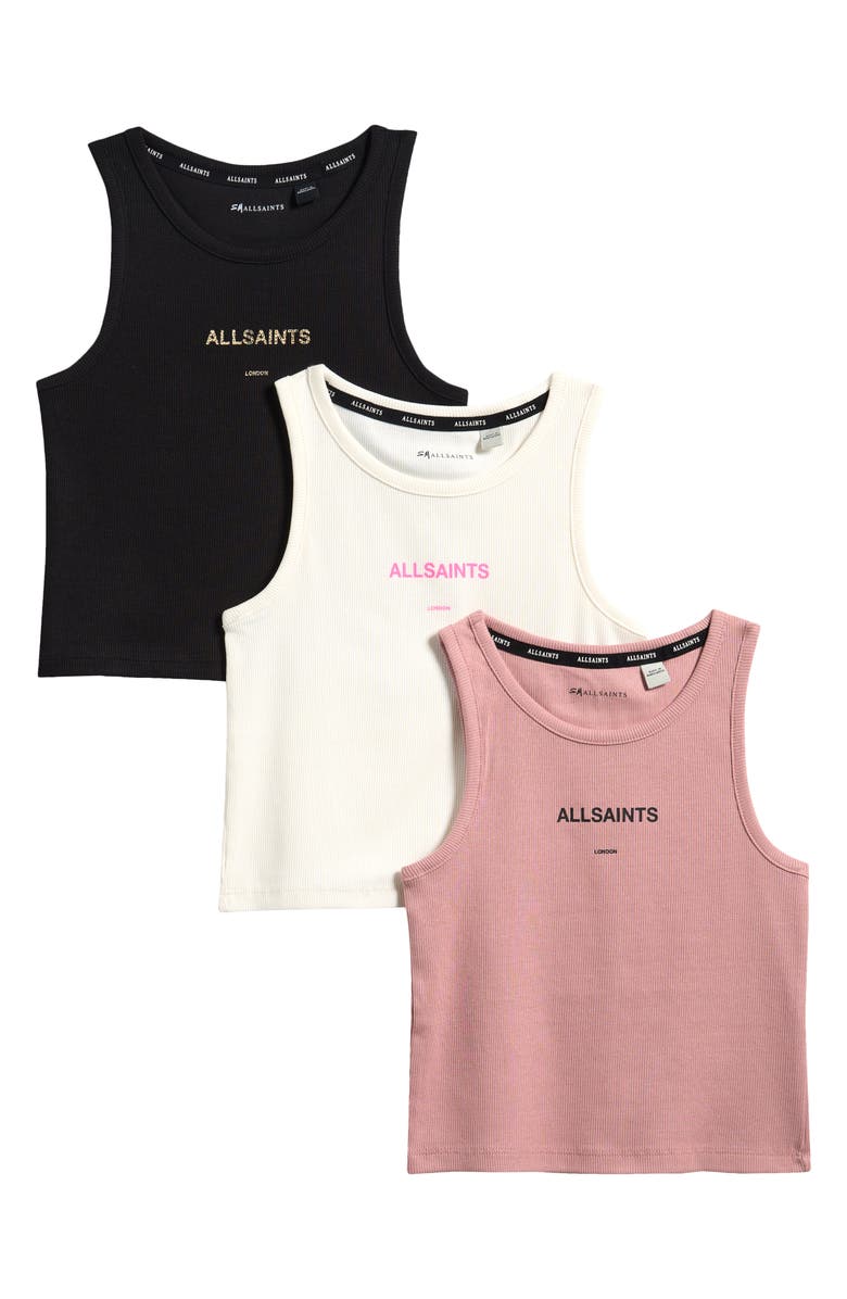 smALLSAINTS by ALLSAINTS Kids' 3-Pack Assorted Logo Tanks, Main, color, White