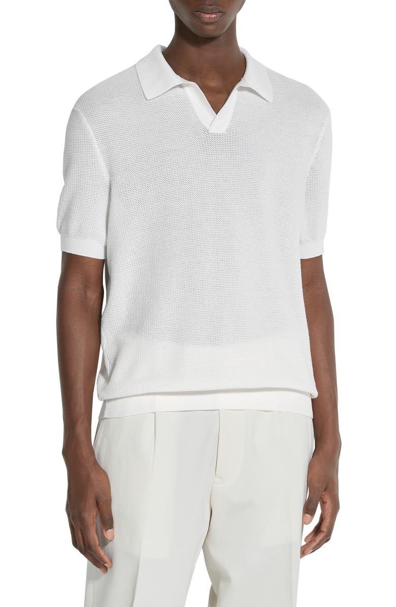 ZEGNA Premium Cotton Waffle Stitch Polo Sweater, Main, color, 
