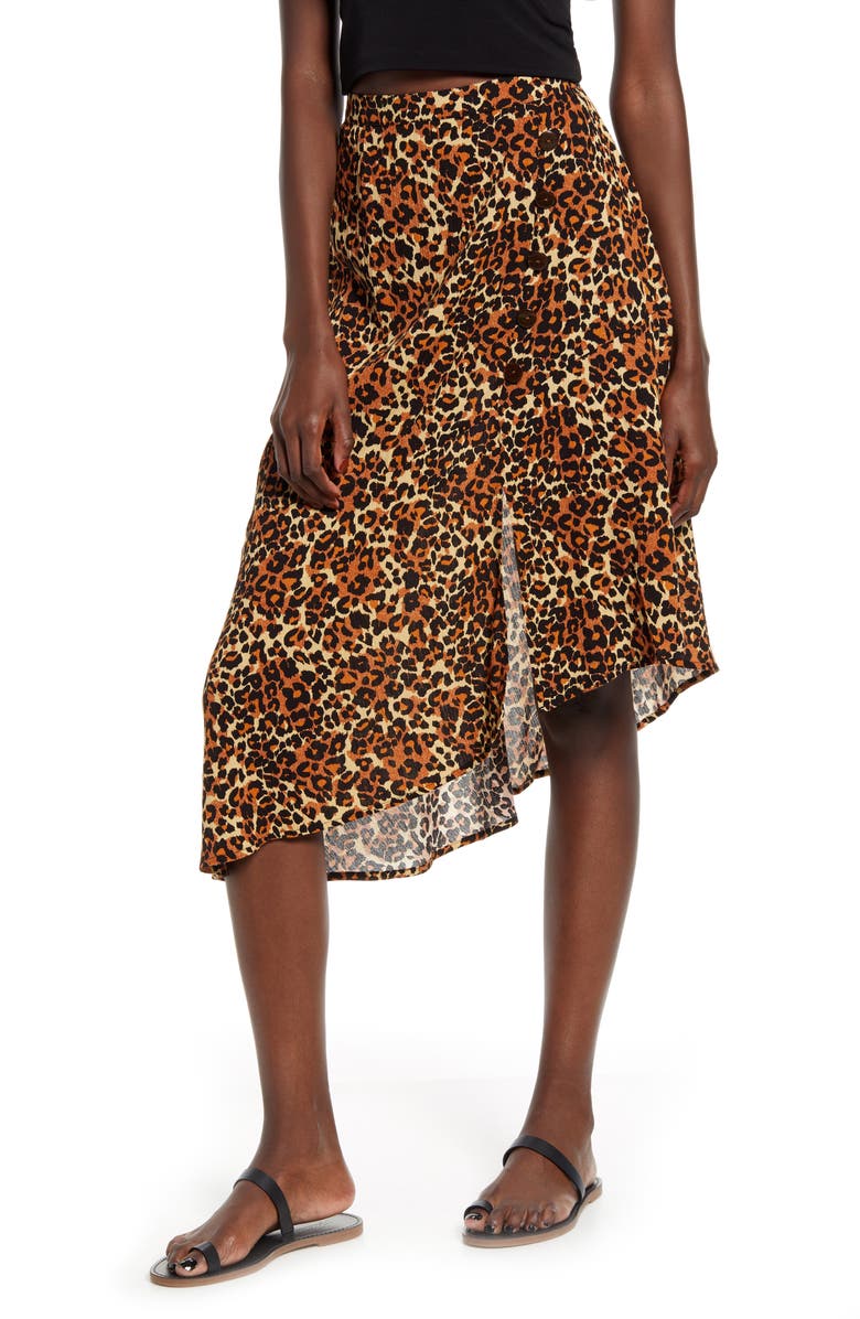 Band of Gypsies Bronzite Asymmetrical Leopard Print Skirt, Main, color, 