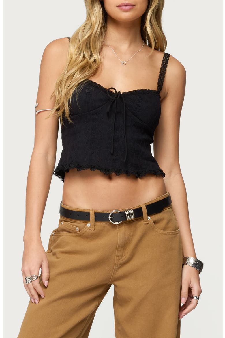 Lacey Sweetheart Neck Crop Stretch Cotton Tank, Main, color, BLACK