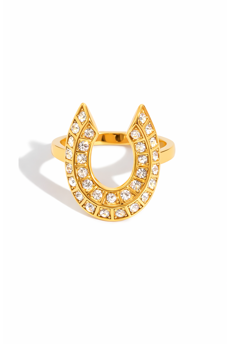 Stainless Steel Horseshoe Pavé Cubic Zirconia Statement Ring, Main, color, Gold-Tone
