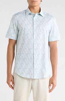 Bugatchi Short Sleeve Stretch Cotton Button-Up Shirt