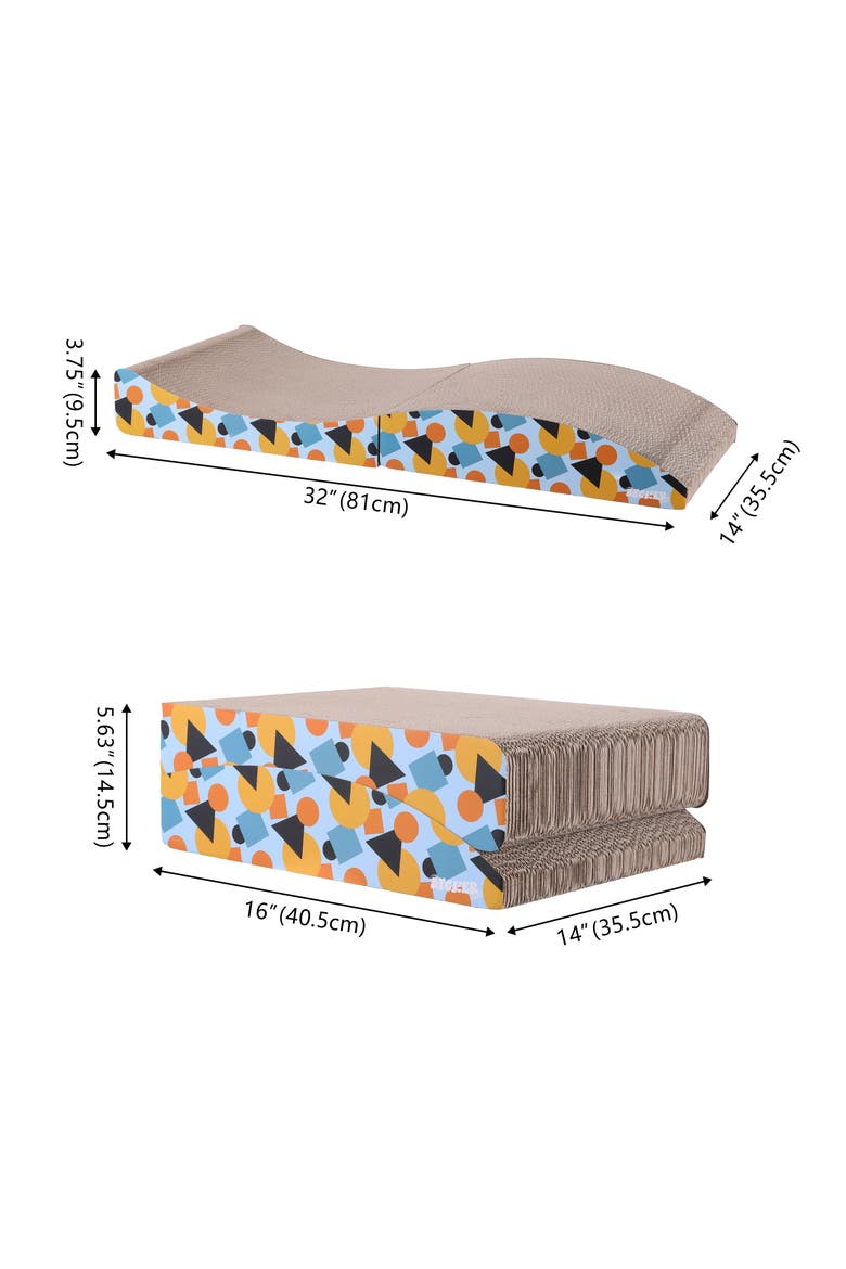 Eero Modern Cardboard Foldable Lounge Cat Scratcher with Catnip, Alternate, color, Blue/Orange
