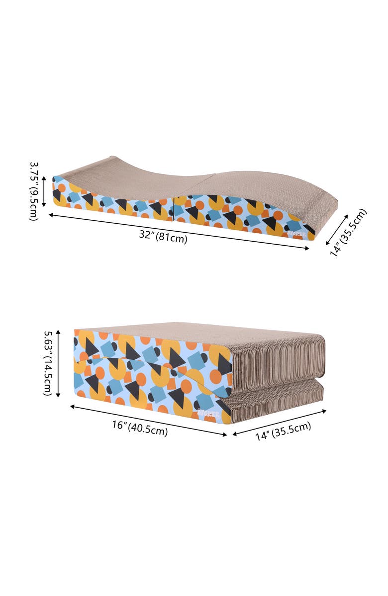 The Licker Store Eero Modern Cardboard Foldable Lounge Cat Scratcher with Catnip, Alternate, color, Blue/Orange
