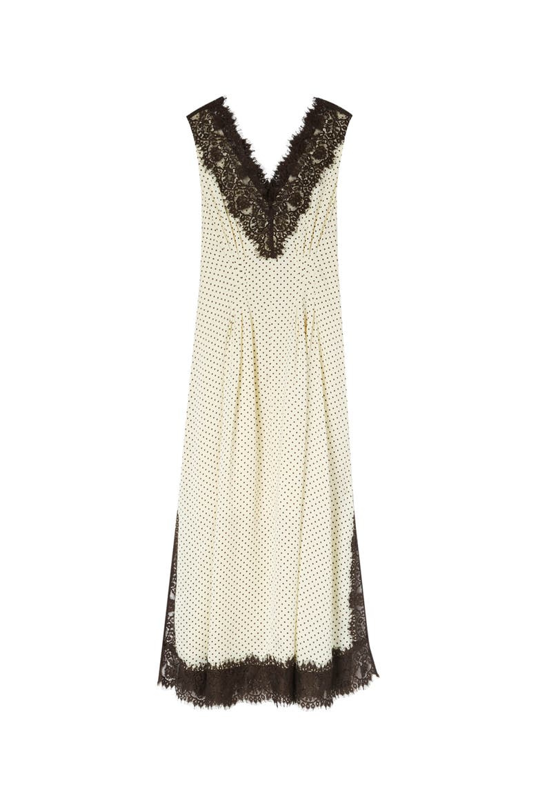Lace V-Neck Spot Midi Dress, Alternate, color, Yellow/Multi