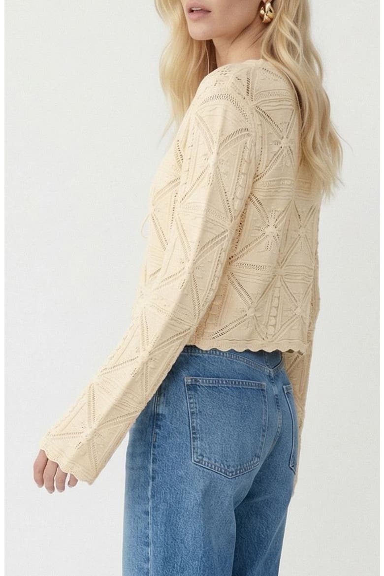 Lola Tie Front Pointelle Knit Cotton Cardigan, Alternate, color, BIRCH