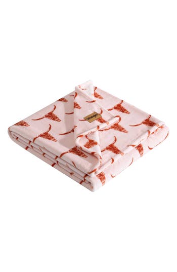 Wrangler Steer Head Plush Fleece Throw In Pink