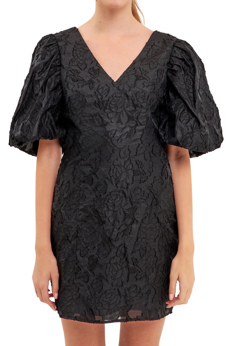 Puff Sleeve Minidress, Alternate, color, BLACK