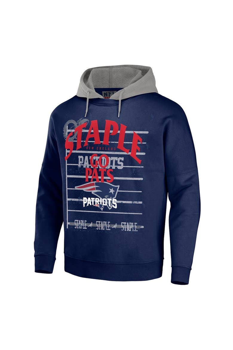 Men's NFL x Staple Navy New England Patriots Throwback Vintage Wash Pullover Hoodie, Alternate, color, Navy