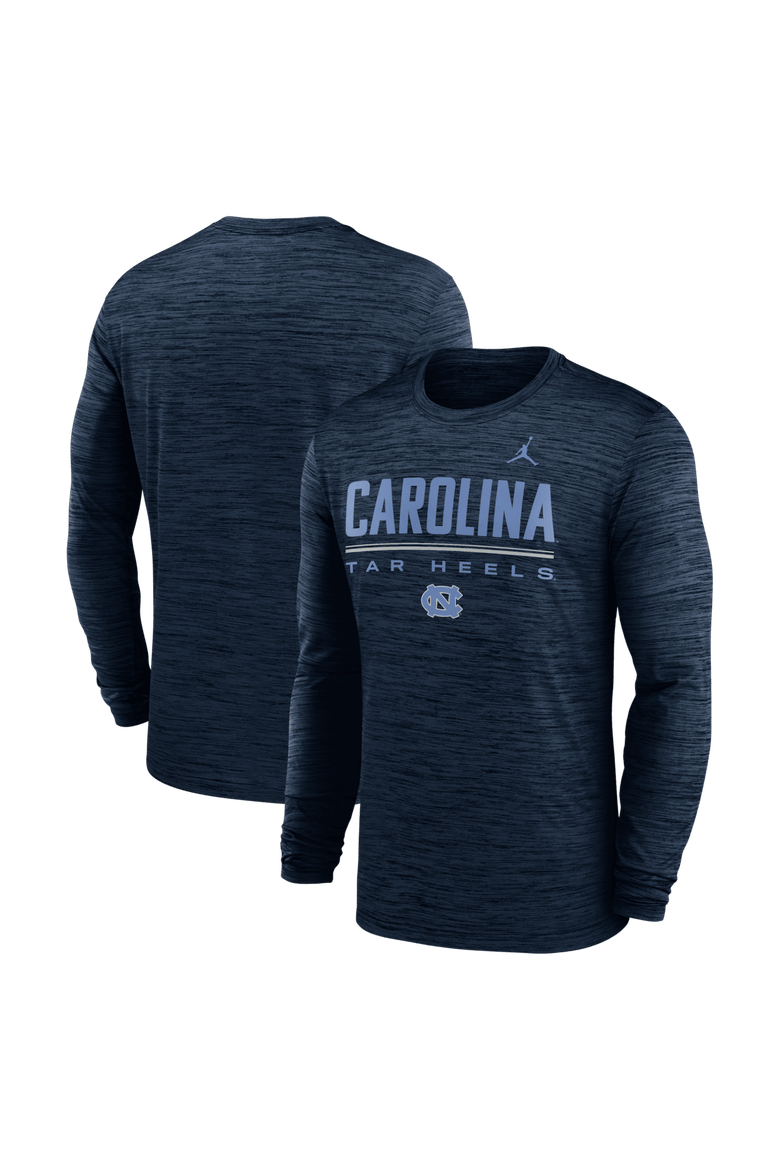 Men's Jordan Brand Navy North Carolina Tar Heels Sideline Velocity Dri-FIT Long Sleeve T-Shirt, Alternate, color, Navy